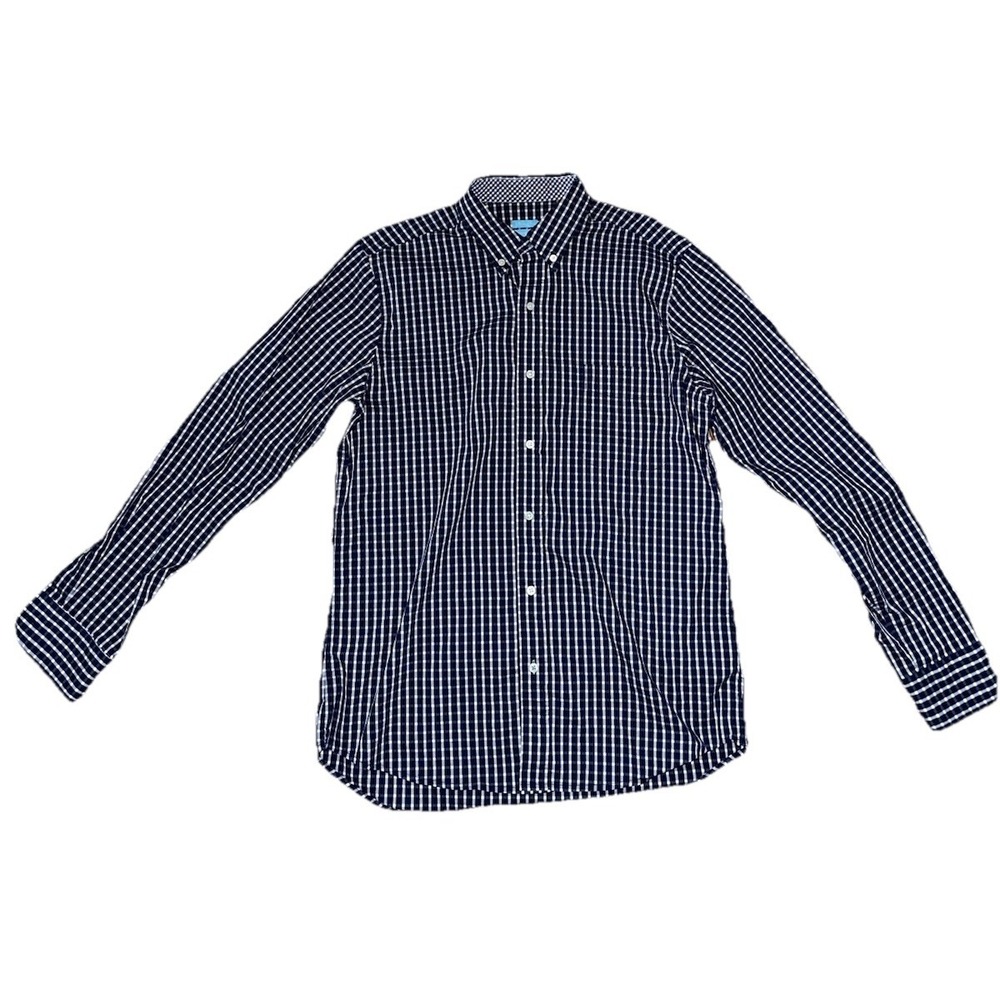 J. McLaughlin Plaid Long Sleeve Button Up Shirt Men's Size M Blue Modern Fit